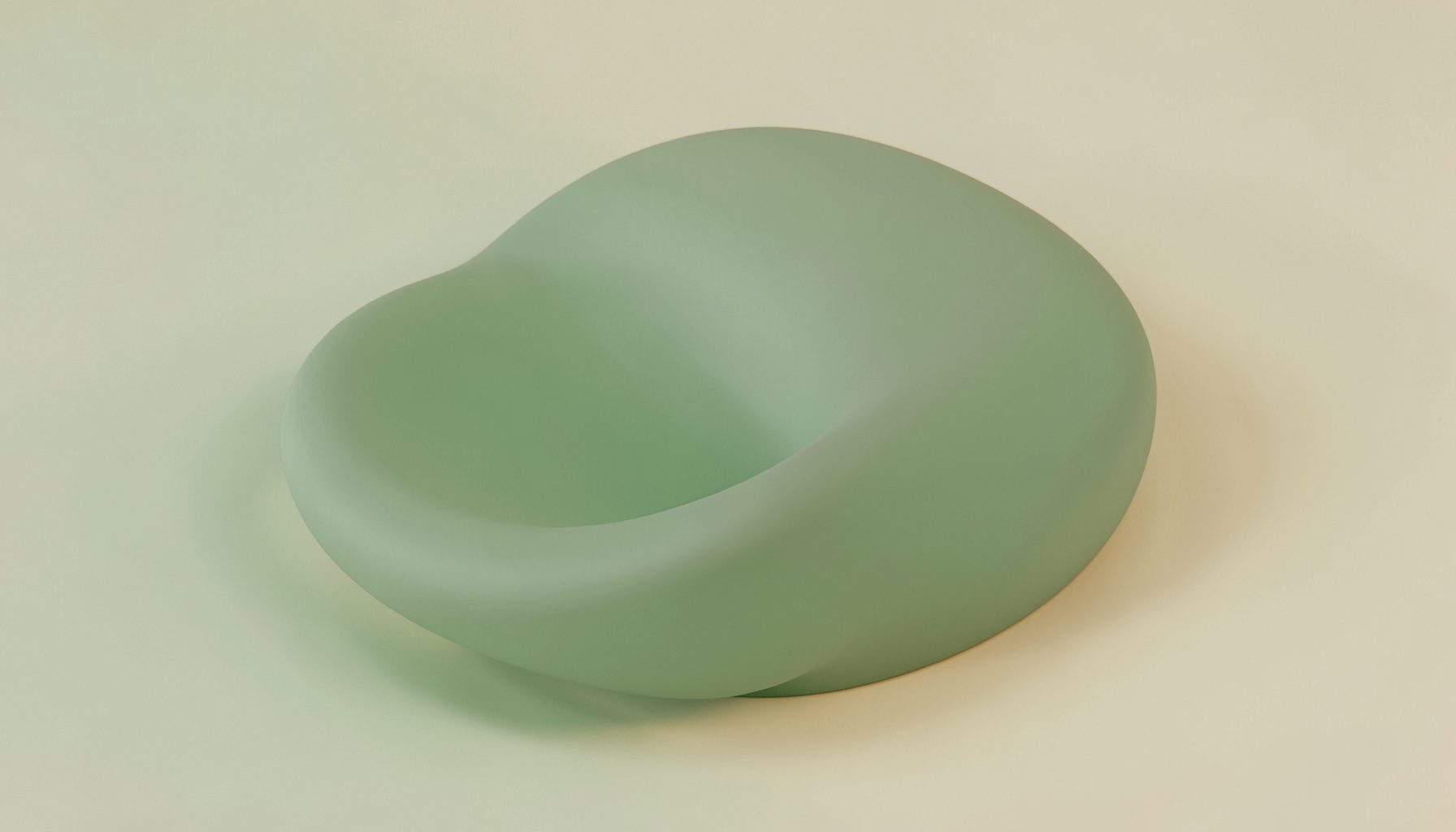 A calm, softly lit abstract composition in muted sage green and warm cream tones, with gentle organic curves suggesting growth and tranquility.